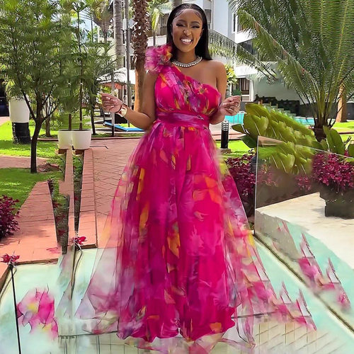 New Women's Fashion Printed V-neck Sleeveless Party Dress