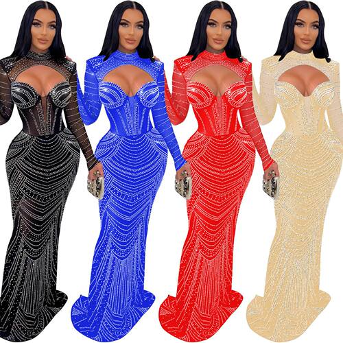 stage bling formal full dress for women elegant sequin skirt