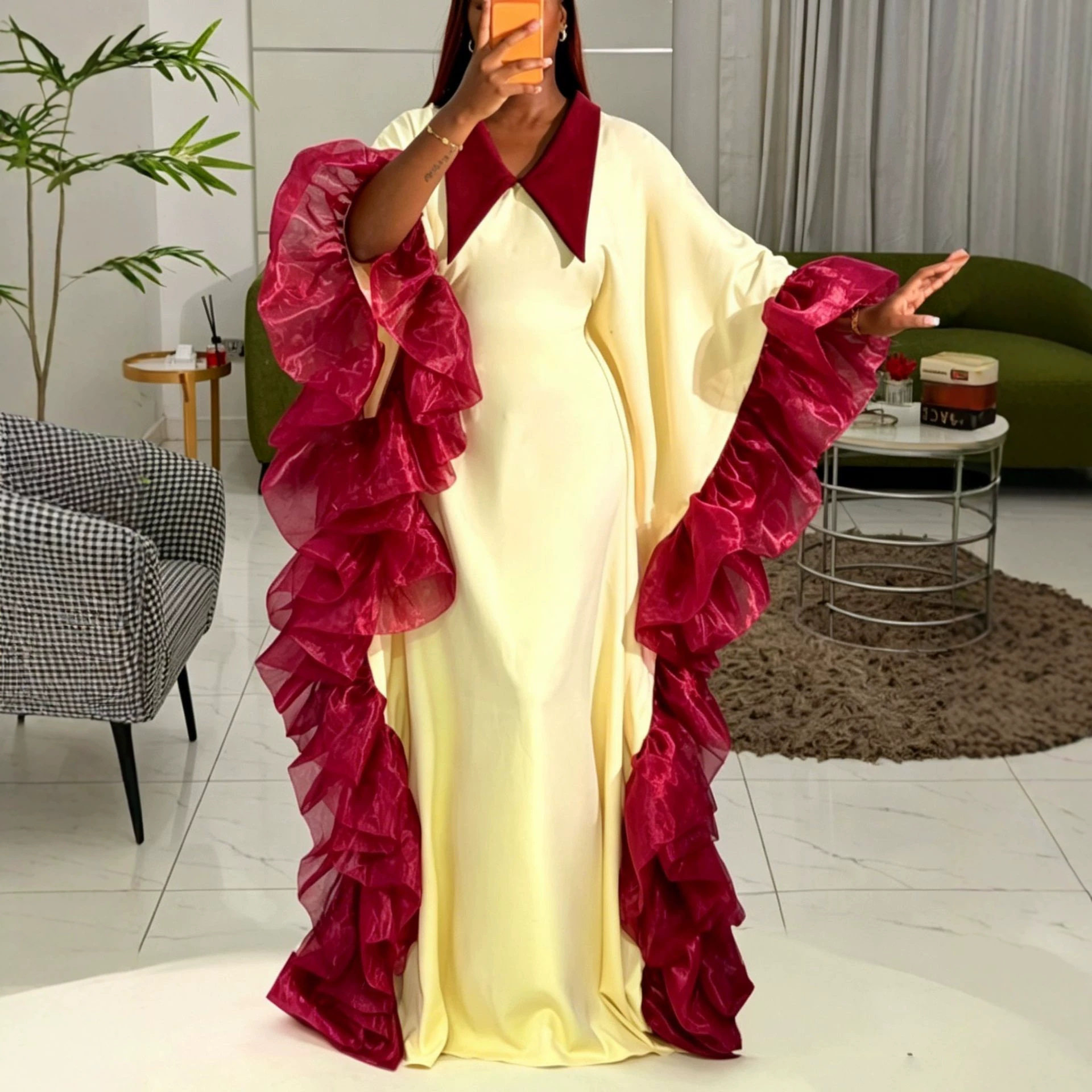Plus-size Fashion Women's Collar Bat Sleeve Dress Party Robe图片