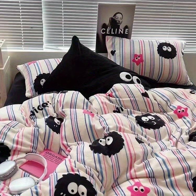 ins简约黑白床上用品四件套1.8m少女心被套被罩床单人宿舍三件套4
