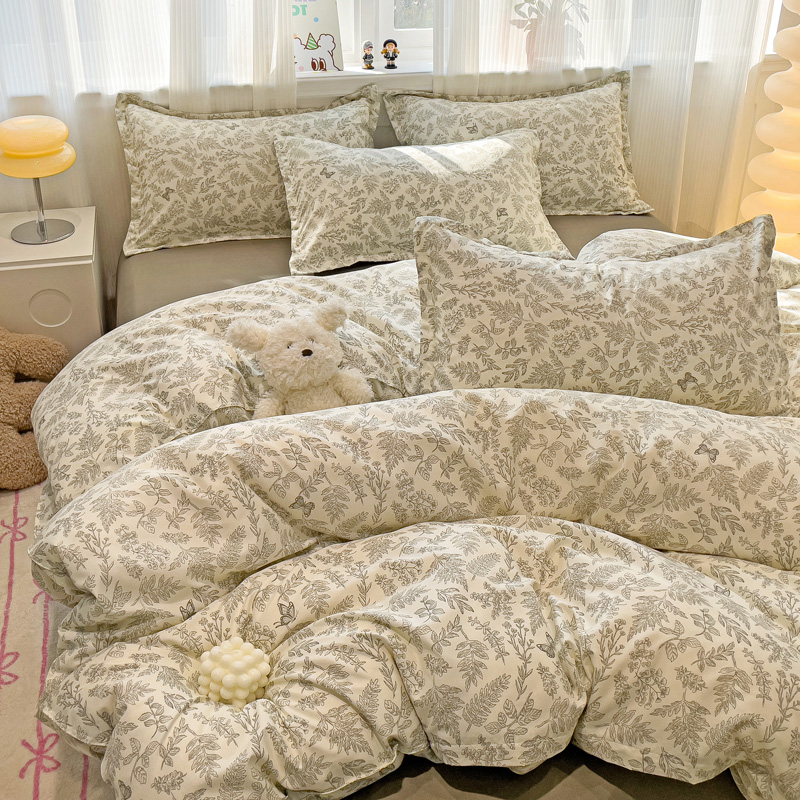 美式复古轻奢风小碎花床单款四件套学生宿舍被罩床上单双人三件套