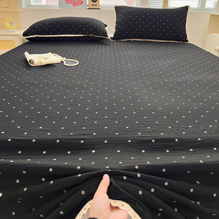 耐脏波点A类软糯亲肤云感双层纱镂空花边床单宿舍居家枕套三件套