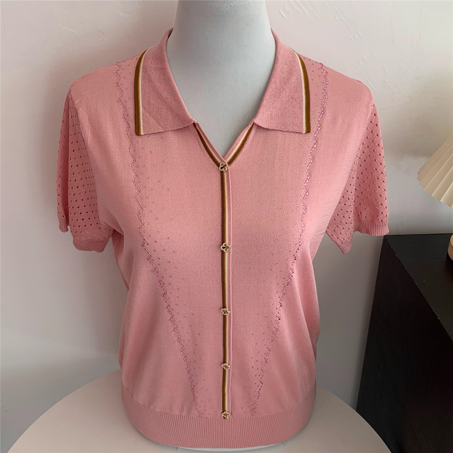 妈妈装新款夏装短袖翻领针织t恤中老年女士大码上衣洋气冰丝小衫