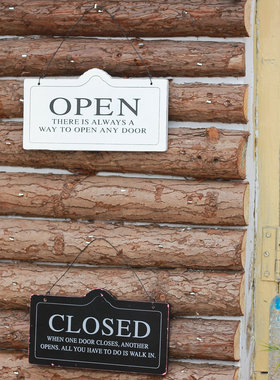 黑白OPEN英文做旧文艺复古装饰挂牌欧式门牌双面营业牌创意营业中