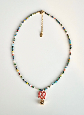 “面包与咖啡杯”天然石手工串珠项链