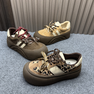 撤柜处理厚底增高真皮德迅鞋女2025秋冬新款丑萌大头休闲面包鞋潮