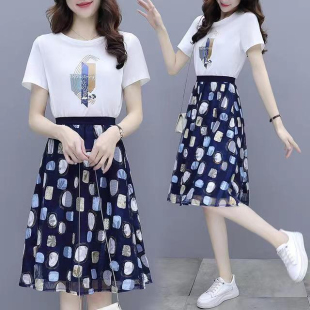 t恤两件套裙子蕾丝网纱半身裙 大码 小个子套装 连衣裙女夏2023新款