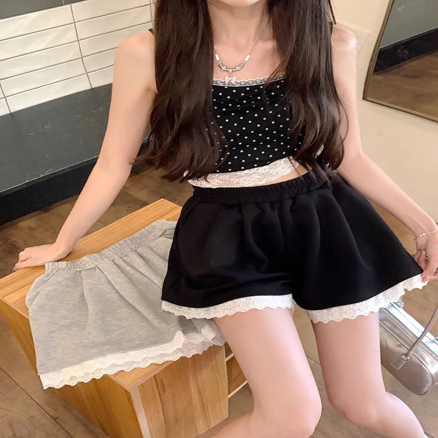 薄款蕾丝边运动短裤女春夏季2026新款高腰a字休闲宽松外穿三分裤