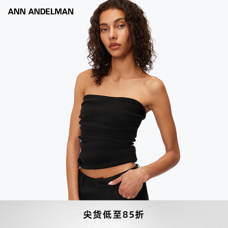 【明星同款】ANN ANDELMAN黑色抹胸上衣辣妹25新品无肩带