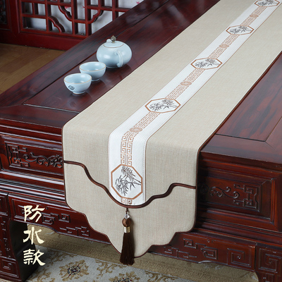 艺必旭新中式桌旗禅意茶席茶台桌布茶几长条布艺餐边柜旗床旗