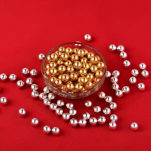 纯银珠无孔圆珠子散珠镀24K黄金光珠供曼扎装藏供珠小金珠圆珠子