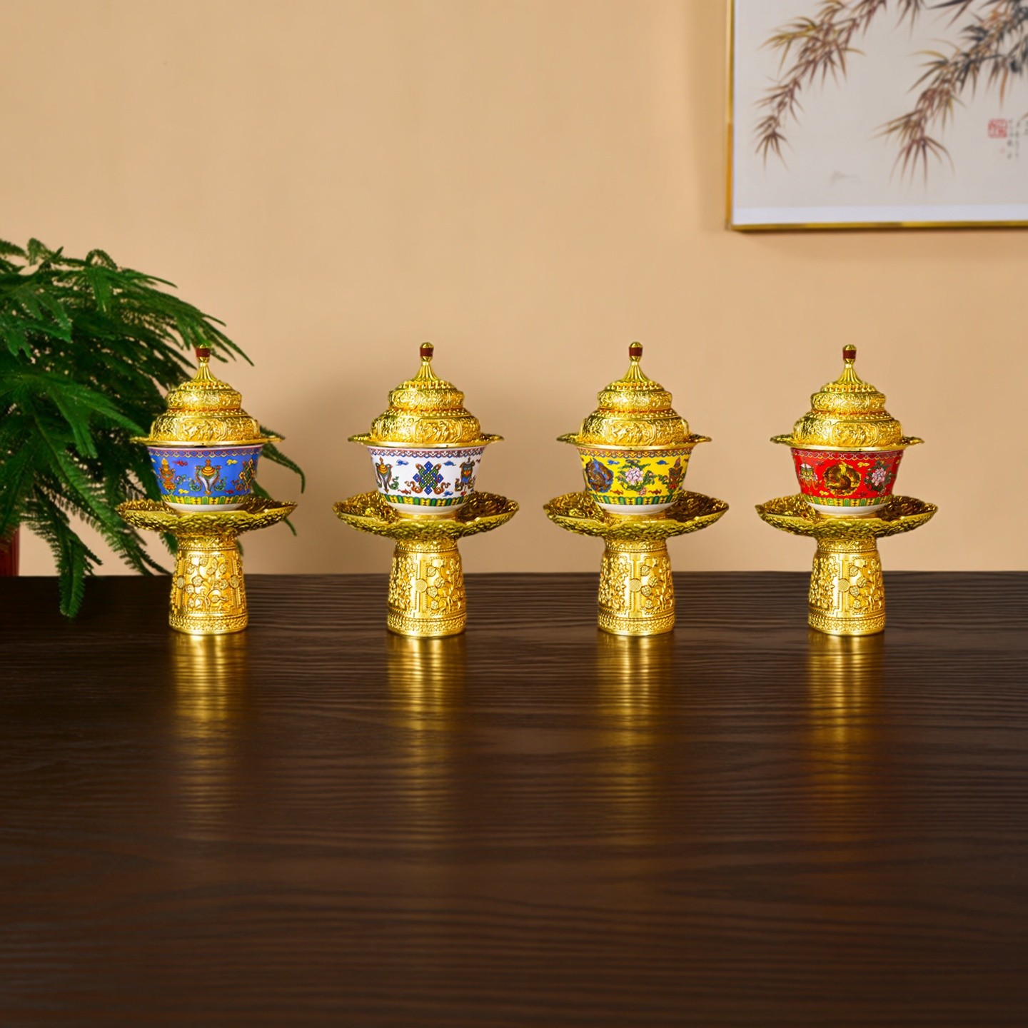 藏式密宗鎏金吉祥上师茶碗摆件
