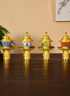藏式密宗鎏金吉祥上师茶碗摆件