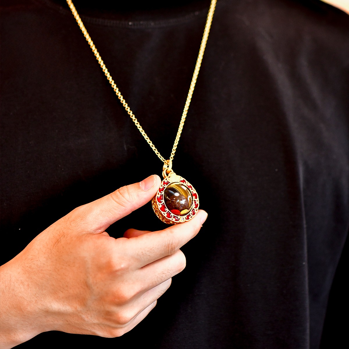 藏式黄铜镀金银宝珠嘎乌盒吊坠