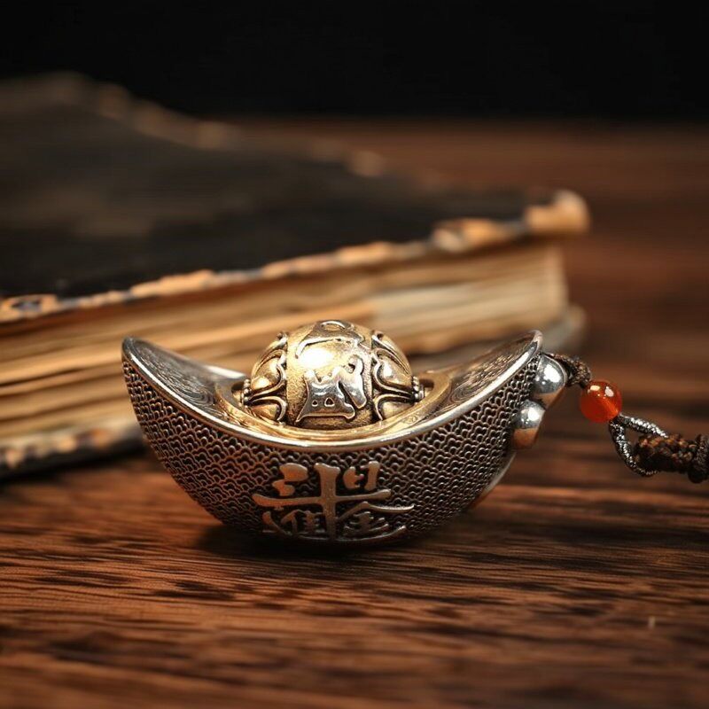 白铜黄铜复古款六字真言元宝手把件铜器办公室客厅摆件可旋转饰品