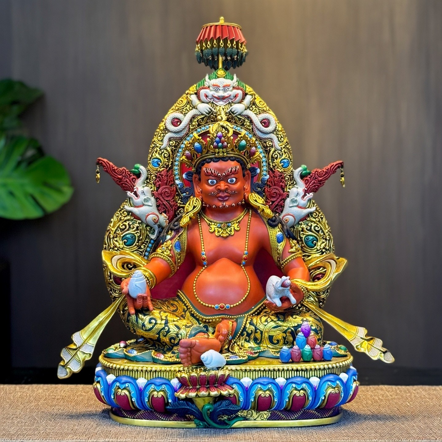 精品带背光彩绘黄财神佛像藏巴拉