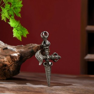 尼泊尔工艺天铁五股金刚杵吊坠挂件随身饰品男女铁杵钺刀斧头项链