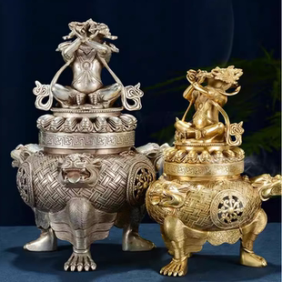 家用黄铜金刚香炉室内盘香炉烟供香薰炉三足香炉复古家居摆件大小