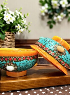 尼泊尔手工仿绿松石供水碗10cm