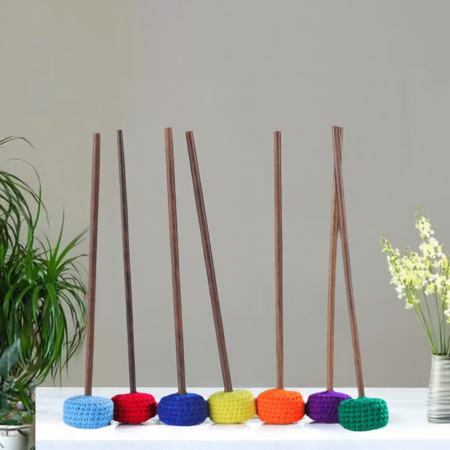 尼泊尔手工针织七彩毛线敲棒钵棒
