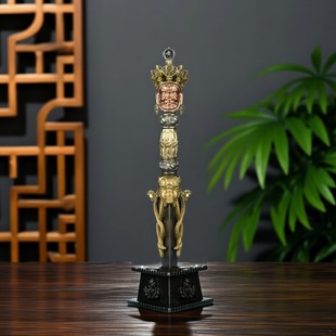 铜制普巴金刚橛摆件五股金刚杵降mo杵带底座密宗法器手持装饰摆饰