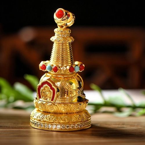 S925镀金佛塔吊坠可开嘎乌盒