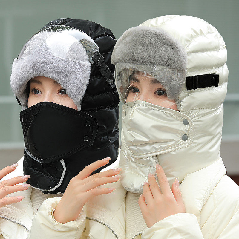 冬季骑行防风帽子女保暖帽套头电动车遮脸男面罩加绒加厚雷锋帽