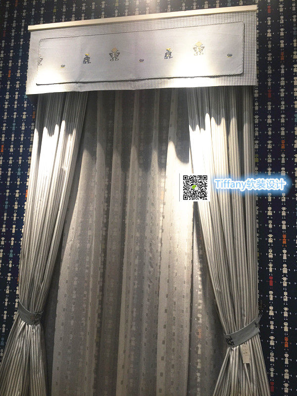 全棉蓝色细条纹地中海风窗帘布