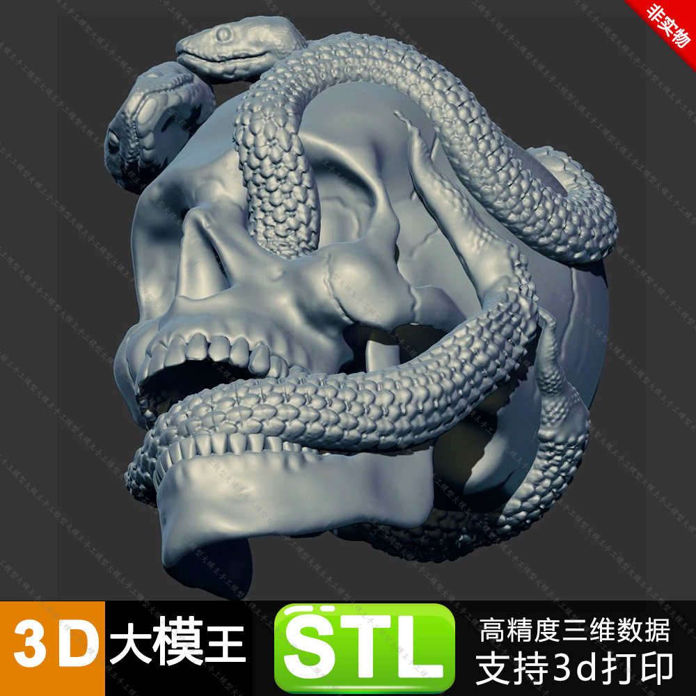 蛇与骷髅头三维模型数据模型STL模型3D打印模型