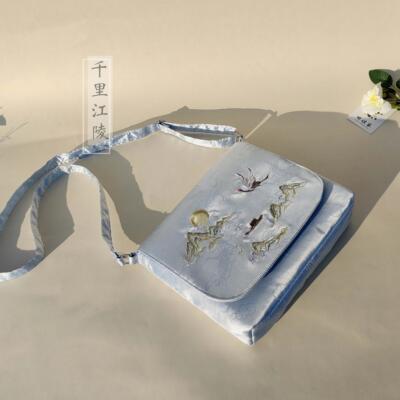 原创《千里江陵》 文艺斜挎方包大容量李白古风包刺绣提花缎单肩