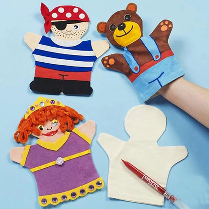 幼儿园儿童手工DIY彩绘手偶 手工创意粘贴指偶 白色帆布手偶笔袋