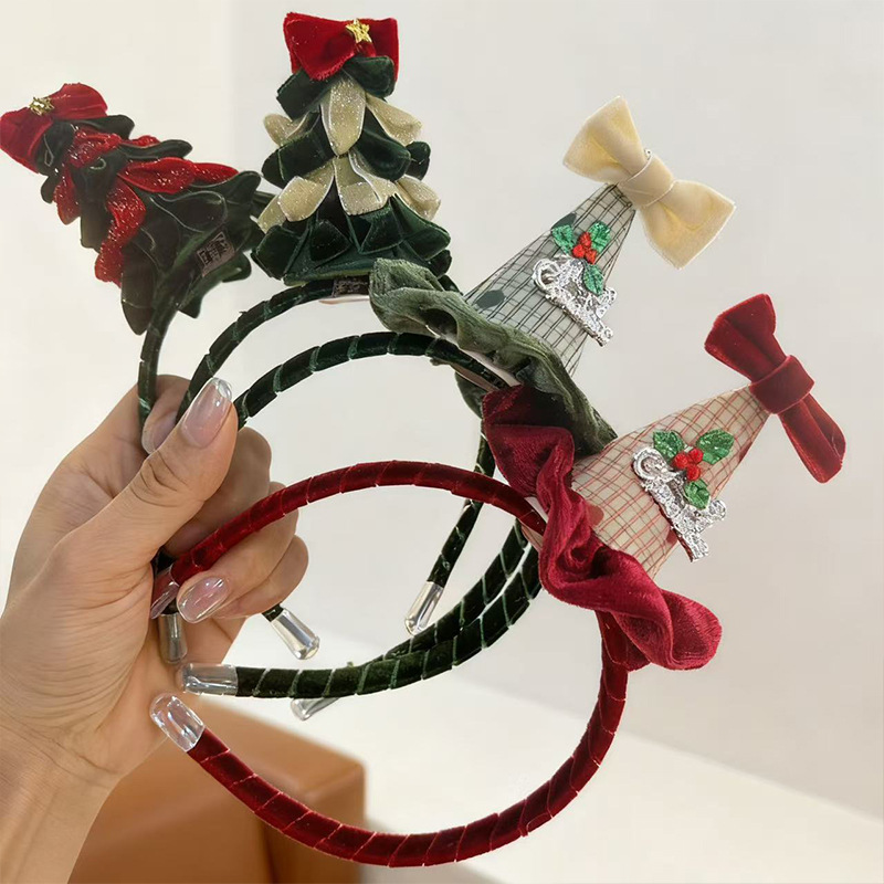 新款圣诞发夹头饰圣诞节发饰女毛绒蝴蝶结2025秋冬洗脸圣诞发箍