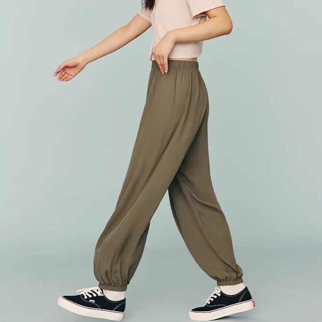 三枪睡裤女春夏新品泡泡纱大码宽松轻薄运动防蚊休闲束脚长裤