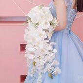 手捧花高级蝴蝶兰仿真花新娘婚礼水滴婚纱道具摄影瀑布假花花束