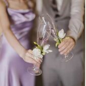 结婚敬酒杯新人香槟杯高脚杯喜字婚礼创意鸡尾酒杯装 饰花一对