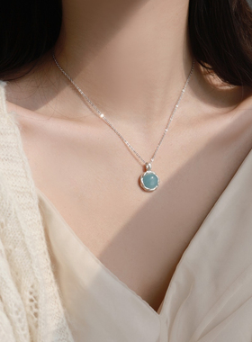 原创天然海蓝宝吊坠纯银项链