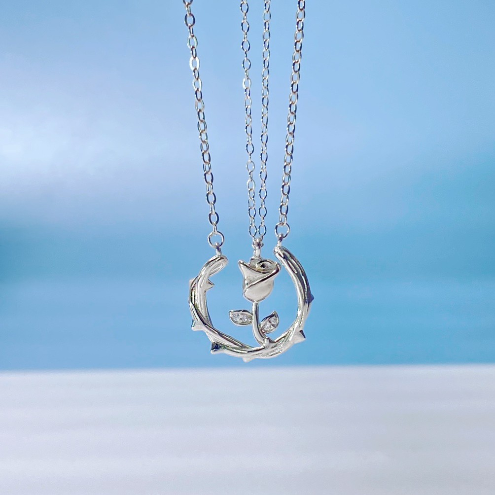 纯银情侣荆棘玫瑰项链