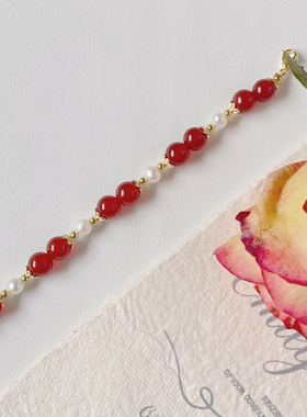 天然红玛瑙淡水珍珠气质手链