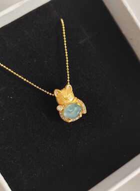 春醒 | 蓝水如意招财喵925纯银闪链可调节长度翡翠项链锁骨链