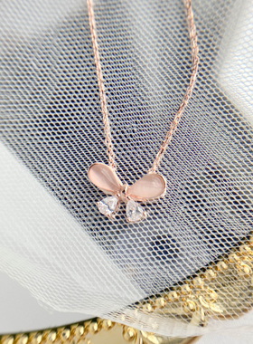 破茧925纯银玫瑰金蝴蝶项链简约