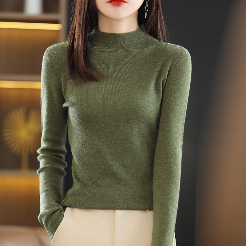 春秋新款半高领羊毛衫女修身显瘦针织打底衫套头毛衣内搭气质上衣