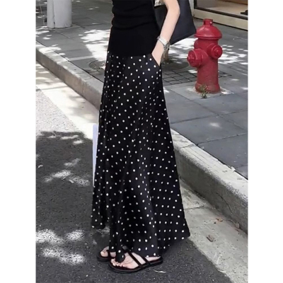 大码法式波点A字高腰显瘦半身裙