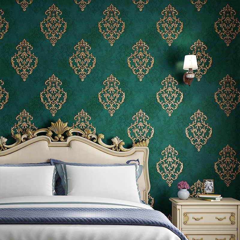 欧式墙纸自粘奢华大马士革无纺布壁纸家用卧室客厅电视背景墙贴纸