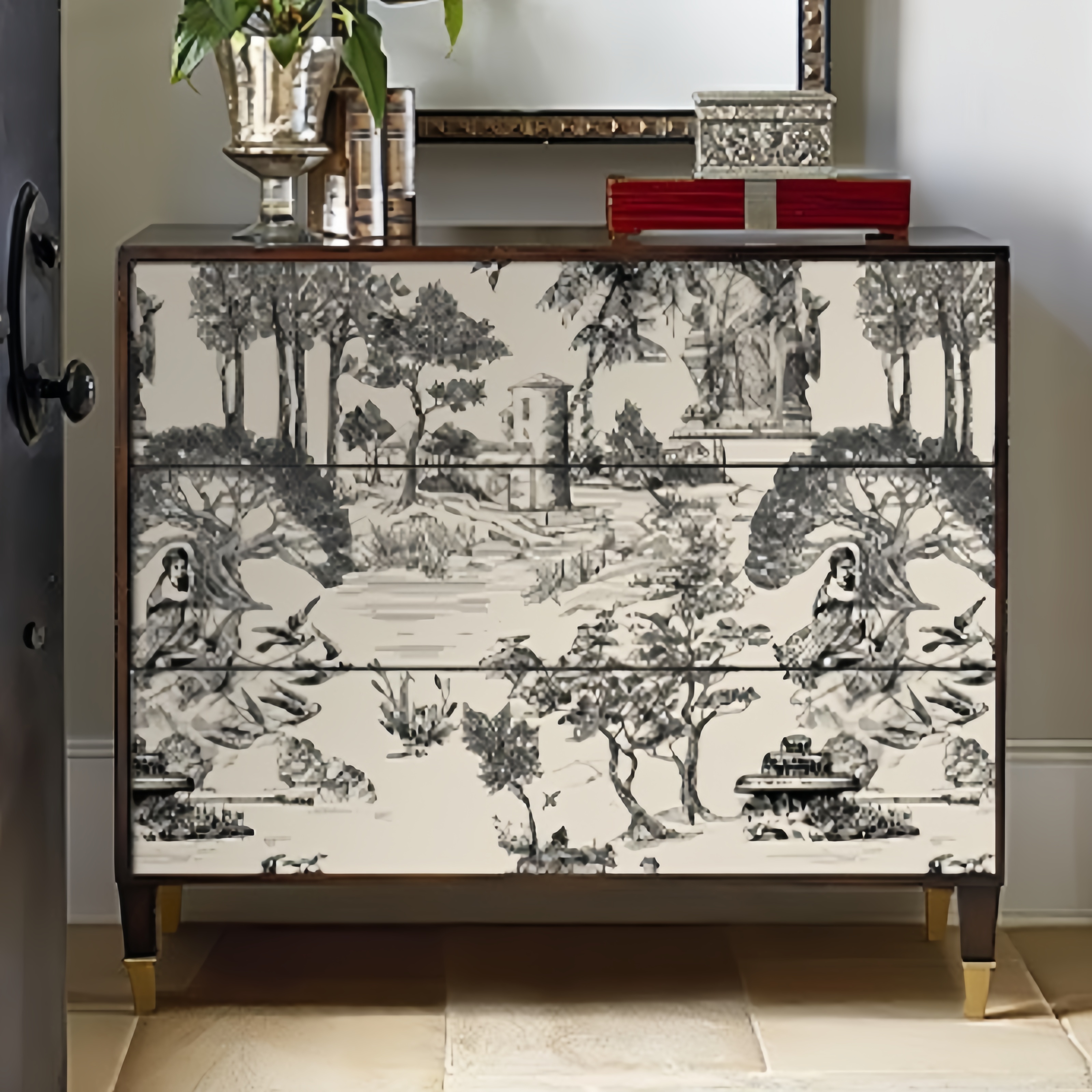 北欧复古柜子装饰贴纸法式背景墙纸柜门改造衣柜家具翻新自粘防水