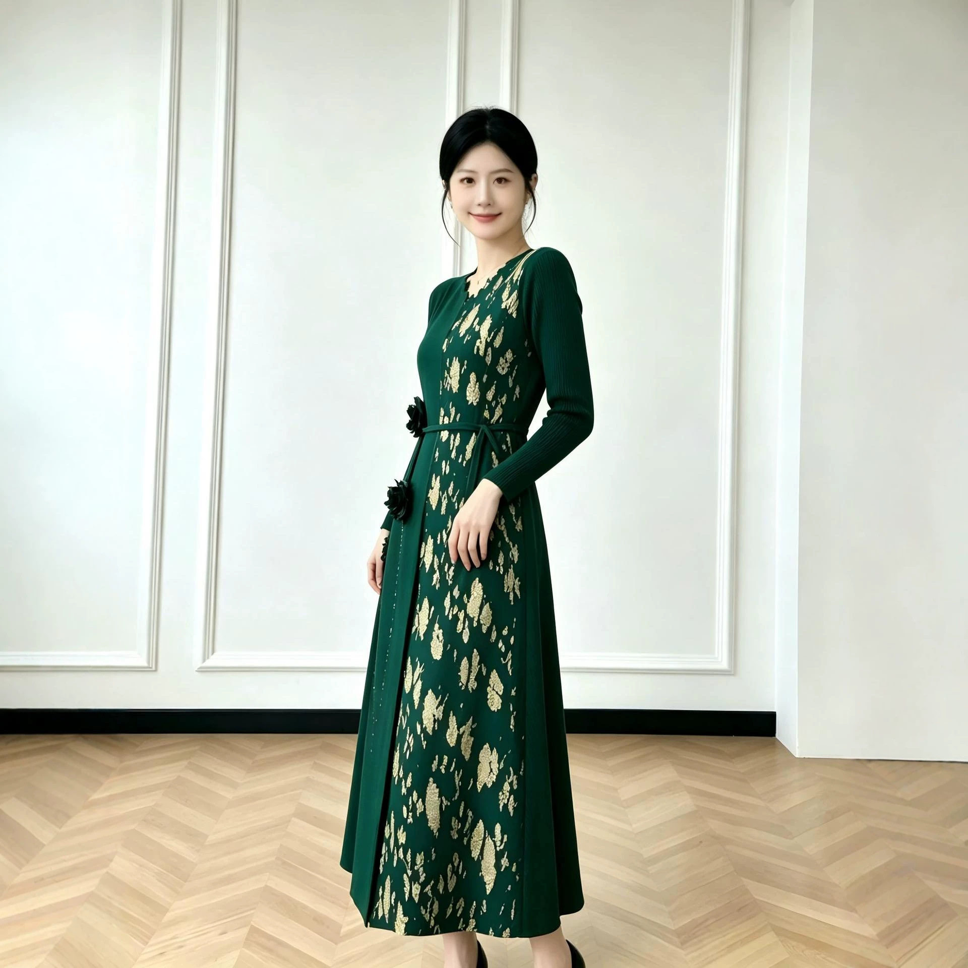 风褶皱春秋新款轻奢感气质连衣裙时尚修身显瘦女长裙优质日韩新潮