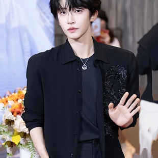 韩版 衬衫 男高禁欲系痞帅高级感珠绣衬衣 薄纱透视长袖 刘宇明星同款