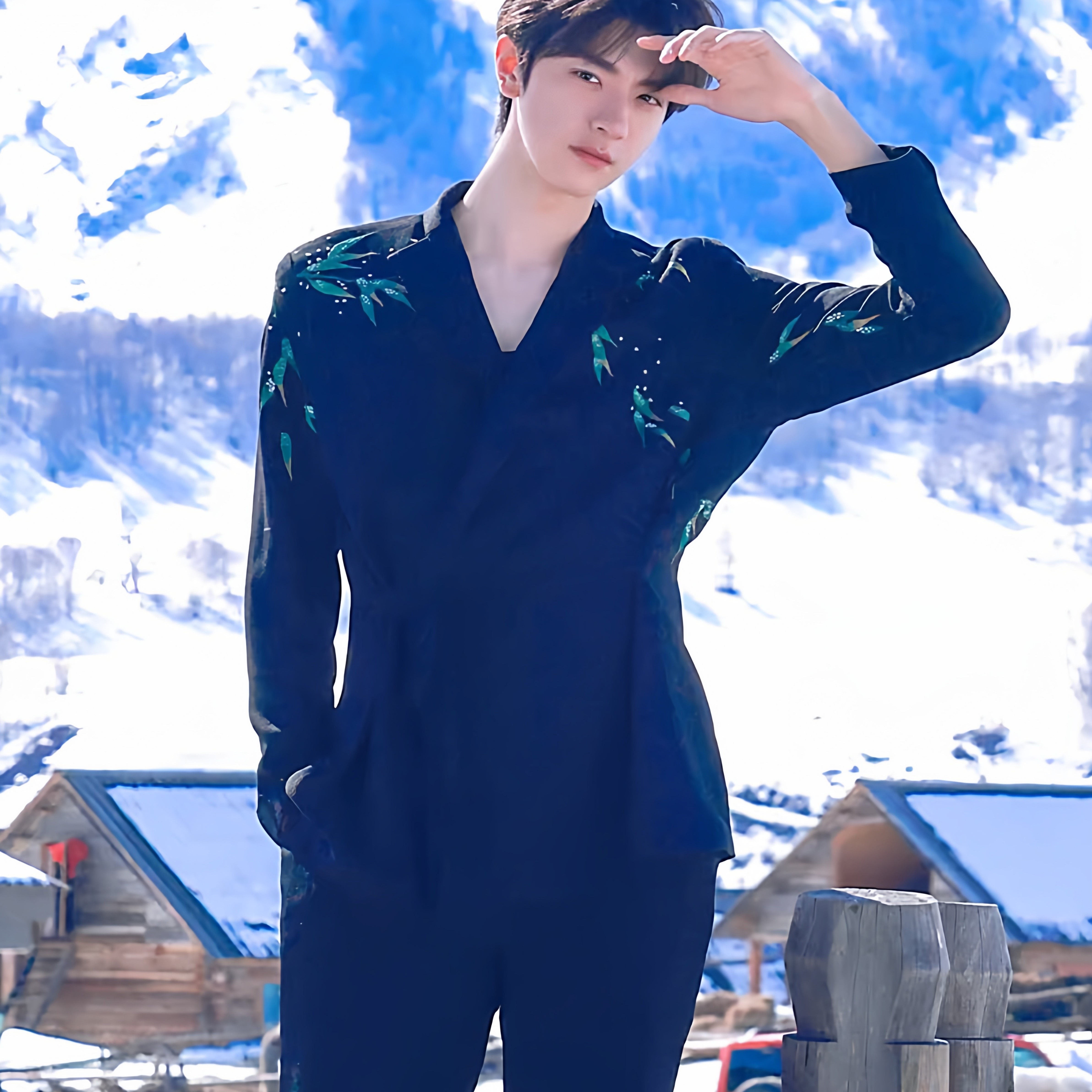 林一同款高定黑色国风刺绣竹叶落雪西装男士设计感休闲百搭外套潮,男装,休闲西服,淘宝优惠券,粉丝福利购,淘宝优惠卷