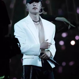 外套休闲夹克春秋季 垫肩百搭小西装 潮 白色短款 欧洲张艺兴明星同款