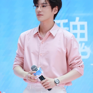 衬衫 魏明哲同款 浅粉色珍珠纽扣长袖 新品 男女休闲百搭翻领衬衣 春季