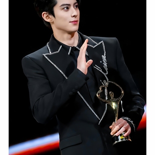 舞台主持气质休闲西服外套潮 男士 明星同款 高定设计感重工镶钻西装